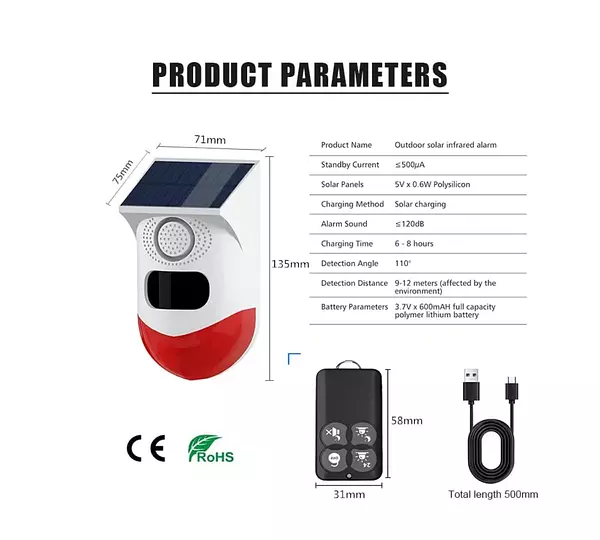 Alarma Sensor Con Sirena Exteriores Panel Solar Wifi Tuya
