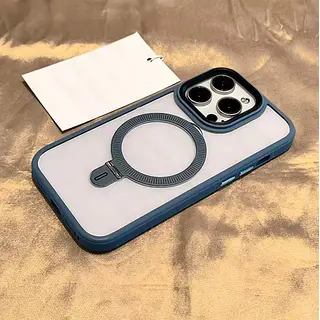 Case Transparente Magsafe Soporte Borde Azul Iphone 16pro
