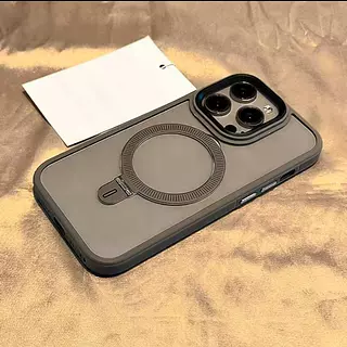 Case Transparente Magsafe Soporte Borde Gris Iphone 16pro+