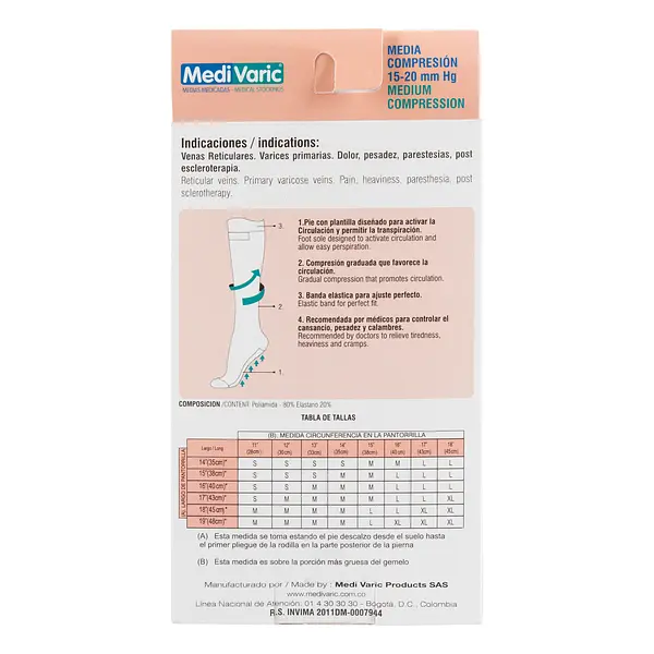 Medivaric Medias De Compresión Medianas Rodilla Talla S