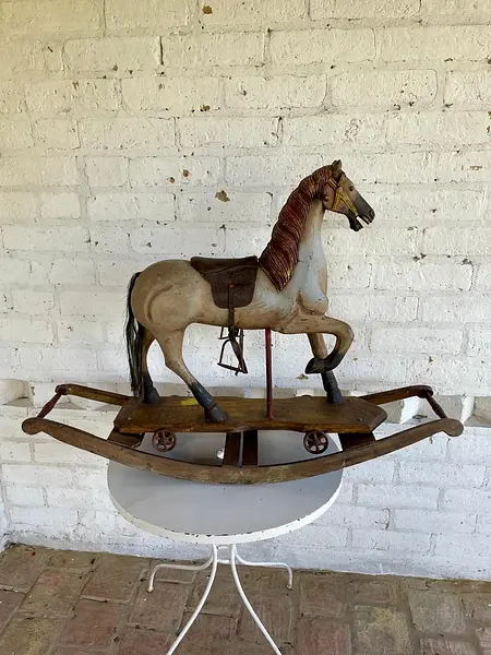 Caballo Balancín Tallado Madera Con Ruedas - Inglaterra 1900