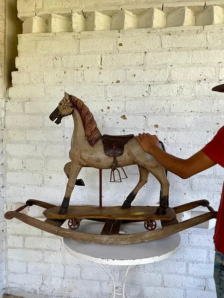 Caballo Balancín Tallado Madera Con Ruedas - Inglaterra 1900