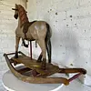 Caballo Balancín Tallado Madera Con Ruedas - Inglaterra 1900