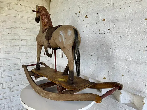 Caballo Balancín Tallado Madera Con Ruedas - Inglaterra 1900