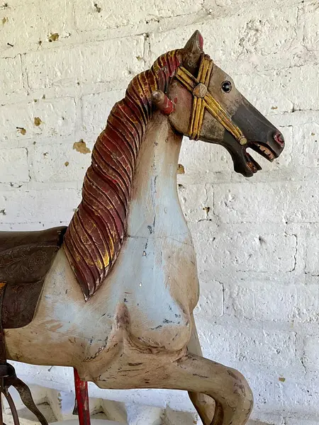 Caballo Balancín Tallado Madera Con Ruedas - Inglaterra 1900