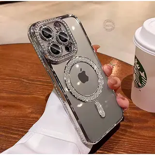 Case Magsafe Borde Plateado Escarcha Cámaras Iphone 16pro+
