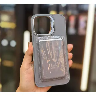 Case Magsafe Soporte Tarjetero Cuero Gris Iphone 16pro+