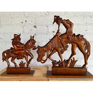 Talla Madera Don Quijote Y Sancho Panza - Colombia 1980