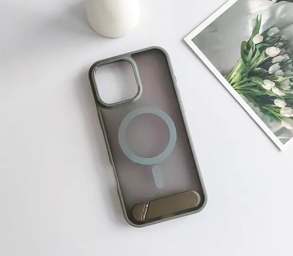 Case Magsafe Borde Gris Mate Soporte Iphone 16pro+