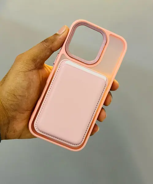 Case Magsafe Tarjetero En Cuero Rosado Iphone 16