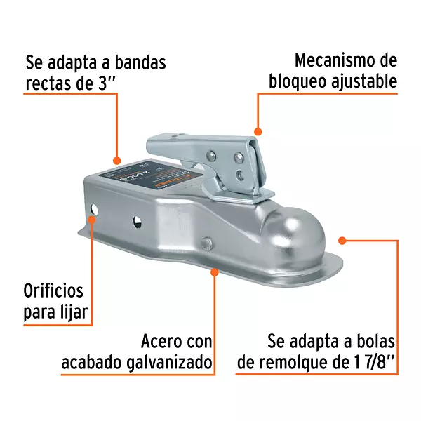 Acoplador Para Remolque, Para Bola De 1-7/8", Truper