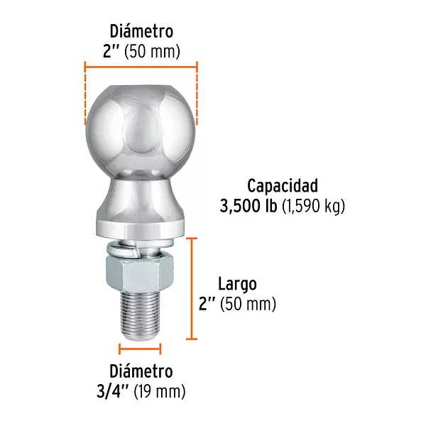 Bola De Arrastre Para Remolque, 2", 3500 Lb, Truper