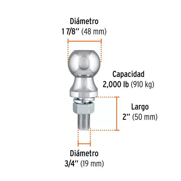 Bola De Arrastre Para Remolque, 1-7/8", 2000 Lb, Truper