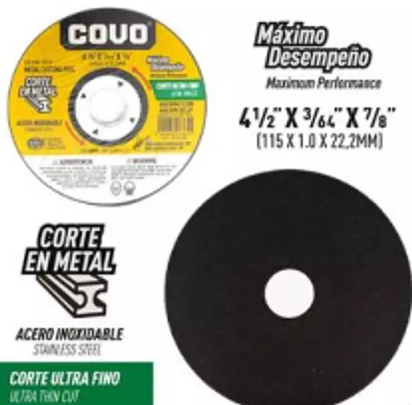 Disco Corte Metal 4 1/2"X1/20x7/8 Plano