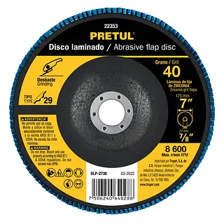 Disco Laminado 7", Grano 40 Centro 7/8", Fibra, Pretul