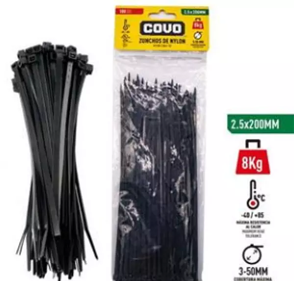 Amarre Nylon 2.5x200mm X100 Negro Bag