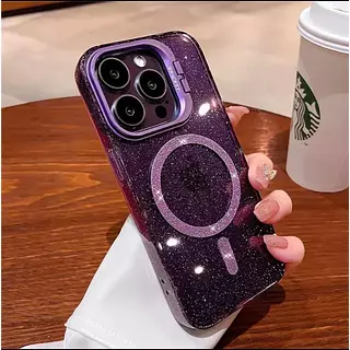 Case Magsafe Morado Escarcha Soporte Iphone 15pro+