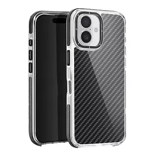 Case Borde Negro Fibra Carbono Soporte Cámara Iphone 12pro+