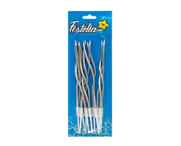 Vela Metalizada Blister Plateada X12