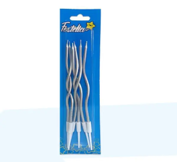Vela Metalizada Blister Plateada X6