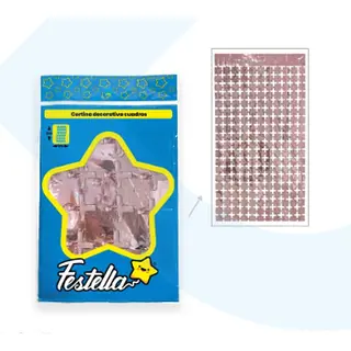 Cortina De Fiesta Espejo Cuadrados Oro Rosa