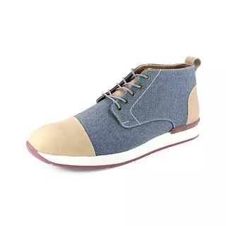 Botin Ingles Lona Azul y Cuero Caqui Suela Deportiva Hueso