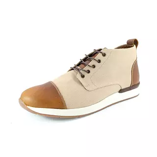 Botin Ingles Lona Caqui y Cuero Cafe Suela Deportiva Hueso