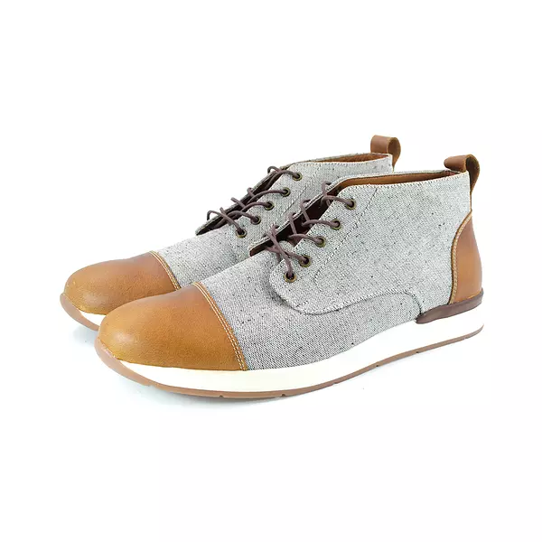 Botin Ingles Lona y Cuero Cafe Suela Deportiva Hueso