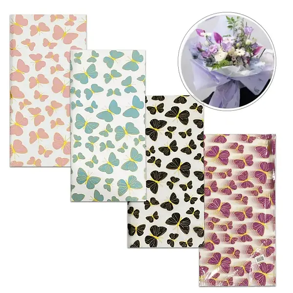 Papel Crepe Para Ramos De Rosas Estampado De Mariposas Borde