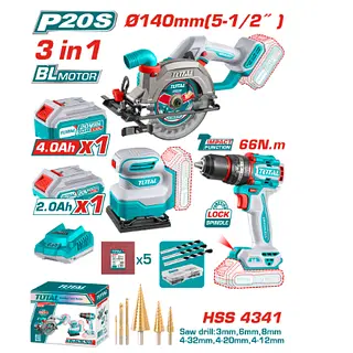 Sierra Circular + Taladro Percutor + Lijadora De Palma 20v