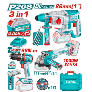 Taladro Atornillador Percutor + Pulidora + Rotomartillo