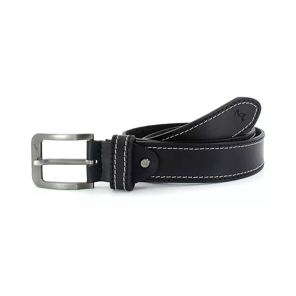 Cinturon de Cuero Negro Hilo Blanco
