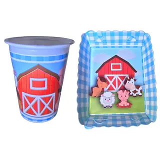 Platos Y Vasos Para Fiesta De Granja Azul