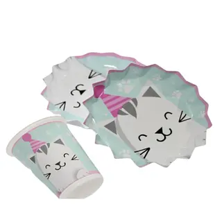 Platos Y Vasos Para Fiesta De Gato Blanco Con Rosado