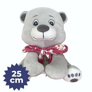 Peluche De Oso Gris Pequeño Con Moño Rojo 2641-30