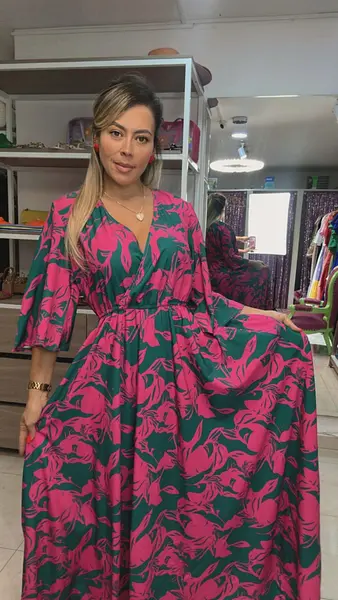 Vestido Verde-Fucsia