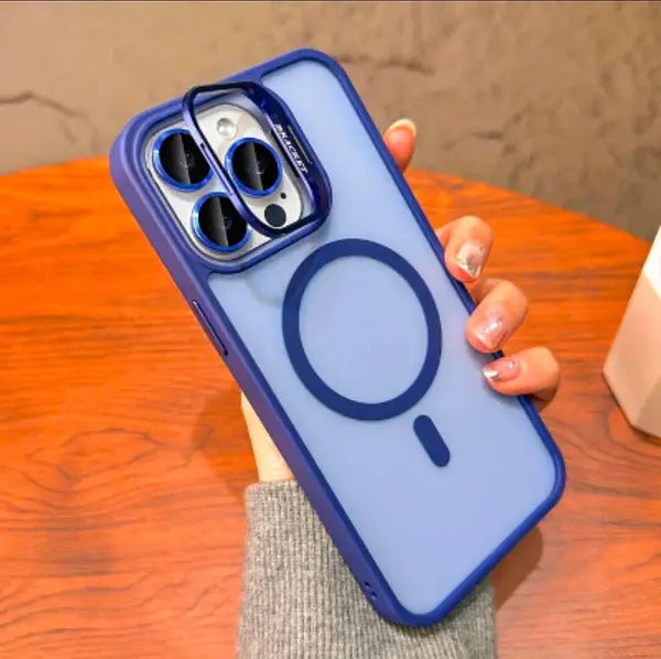 Case Magsafe Azul Mate Protector Cámaras Iphone 16pro+
