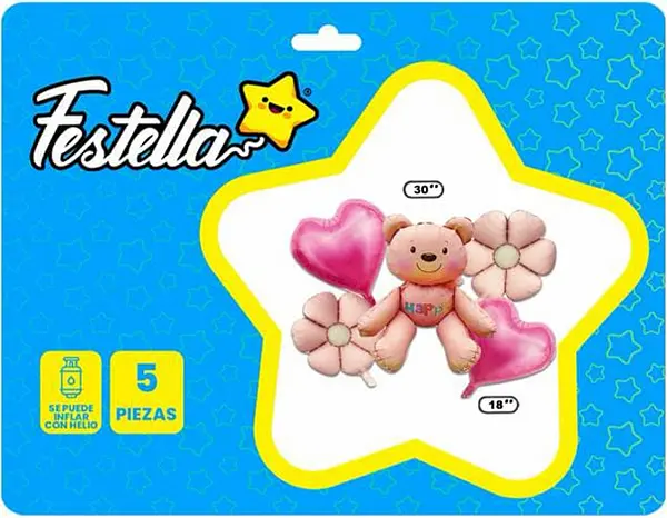 Kit Globo Oso Y Flor X5