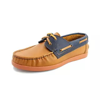 Zapato Apache de Cuero Bicolor Miel con Negro Suela Ladrillo