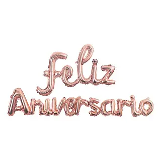 Globo Metalizado Feliz Aniversario Oro Rosa