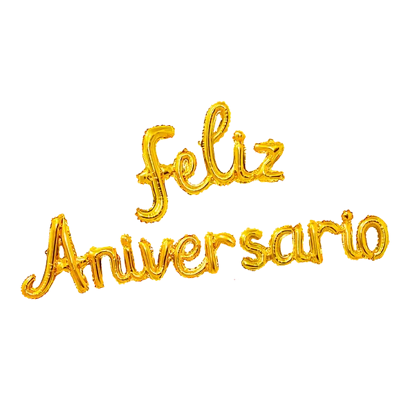 Globo Metalizado Feliz Aniversario Cursivo Dorado