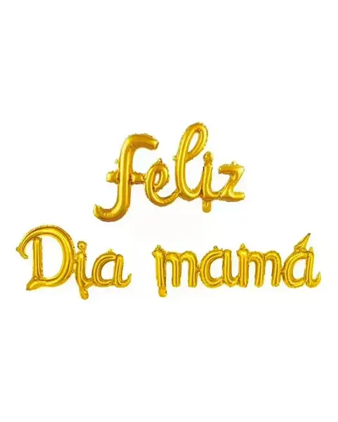 Globo Metalizado Feliz Dia Mamá Cursivo Dorado