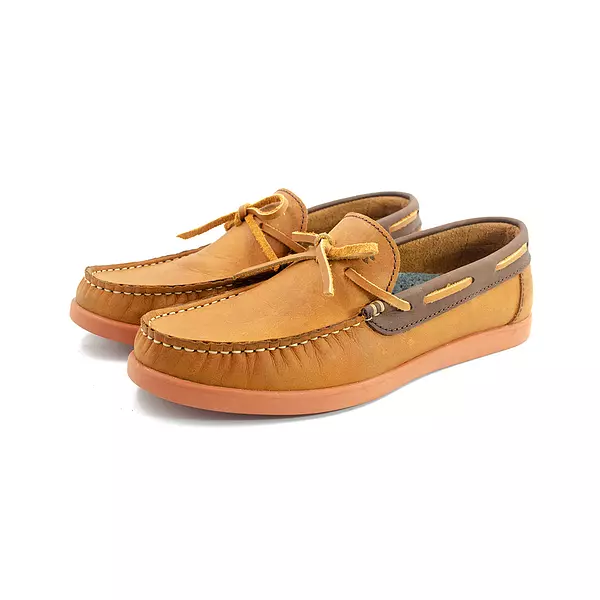 Zapatos Mocasine de Cuero Miel Cuello Café Suela Ladrillo
