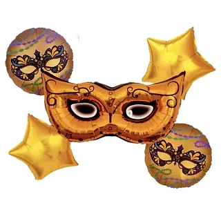 Bouquet De Globos Foil Antifaz Dorado