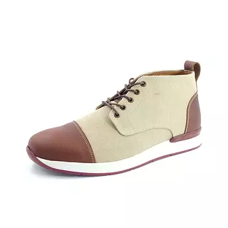 Botines Ingles Lona Caqui y Cuero Marrón Suela Deportiva Hueso