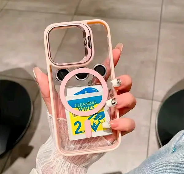 Case Magsafe Borde Rosado Protector Cámaras Iphone 15plus