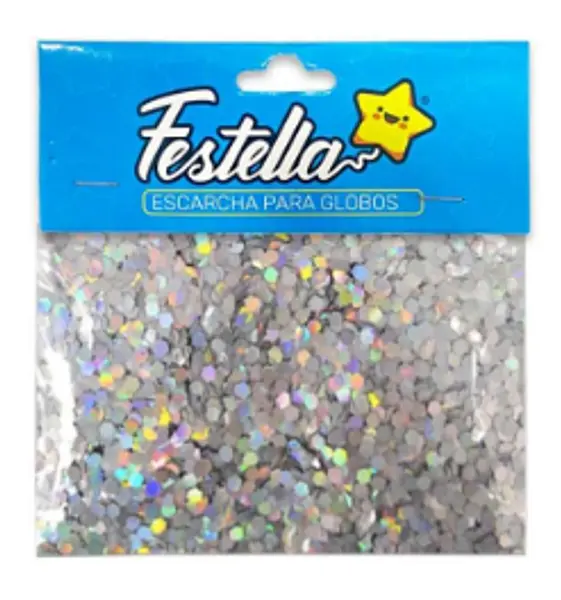 Escarcha Globo Hexagonal Plateado Paquete X12