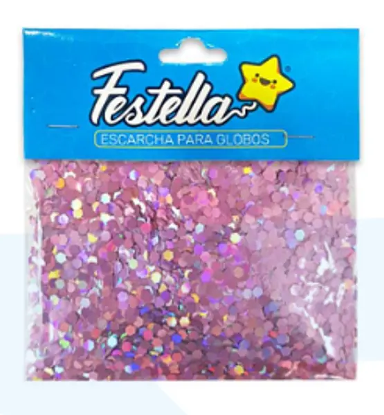 Escarcha Globo Hexagonal Rosado Paquete X12