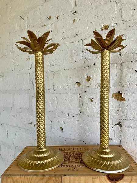 Pareja De Candelabros Con Forma De Palmera - 1980