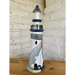 Faro Rústico Con Soga, Red, Peces Y Conchas